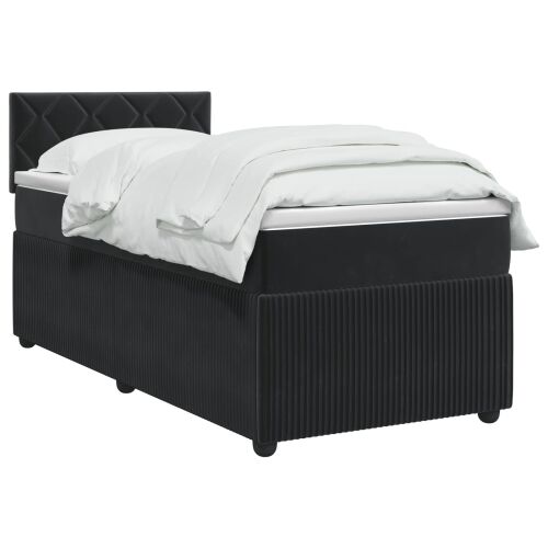 Boxspring krevet s madracem Crna 90 x 200 cm Baršun - Crna 90 x 200 cm Dizajn s rombovima Cijena
