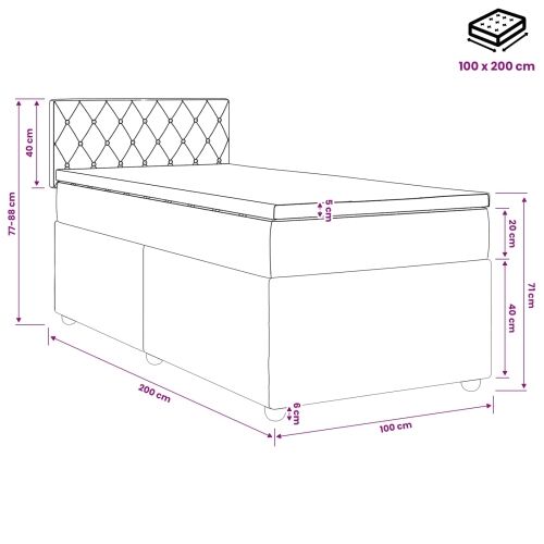 Boxspring krevet s madracem Plava 100 x 200 cm Baršun - Plava 100 x 200 cm Kristal s dugmadima Cijena