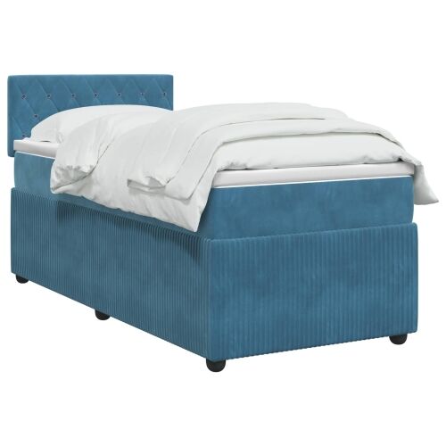 Boxspring krevet s madracem Plava 100 x 200 cm Baršun - Plava 100 x 200 cm Kristal s dugmadima Cijena