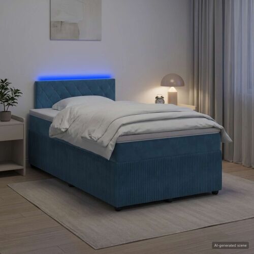 Boxspring krevet s madracem Plava 120 x 200 cm Baršun - Plava 120 x 200 cm Kristal s dugmadima Cijena