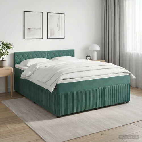 Boxspring krevet s madracem Tamnozelena 140 x 190 cm Baršun - Tamnozelena 140 x 190 cm Kristal s dugmadima Cijena