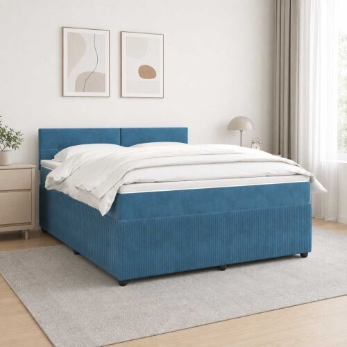 Boxspring krevet s madracem Plava 140 x 190 cm Baršun - Plava 140 x 190 cm Prošiveno gumbima Cijena