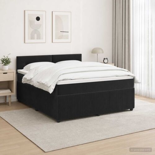 Boxspring krevet s madracem Crna 140 x 200 cm Baršun - Crna 140 x 200 cm Prošiveno gumbima Cijena