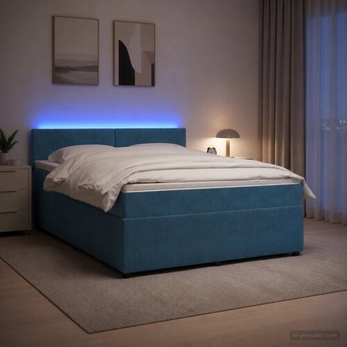 Boxspring krevet s madracem Plava 140 x 200 cm Baršun - Plava 140 x 200 cm Prošiveno gumbima Cijena