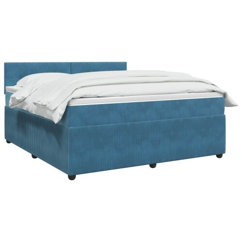 Boxspring krevet s madracem Plava 180 x 200 cm Baršun - Plava 180 x 200 cm Prošiveno gumbima Cijena