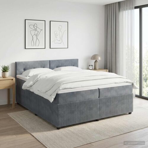 Boxspring krevet s madracem Tamnosiva 200 x 200 cm Baršun - Tamnosiva 200 x 200 cm Prošiveno gumbima Cijena