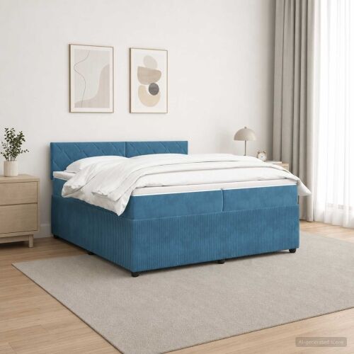 Boxspring krevet s madracem Plava 200 x 200 cm Baršun - Plava 200 x 200 cm Dizajn s rombovima Cijena