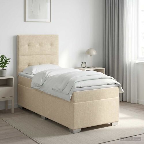 Boxspring krevet s madracem Krem 90 x 190 cm Tkanina - Krem 90 x 190 cm Prošiveno gumbima Cijena