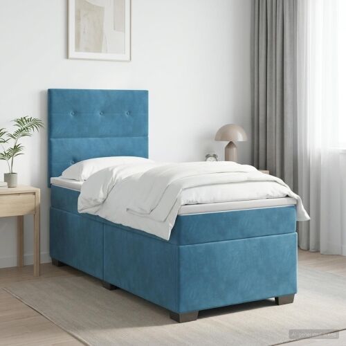 Boxspring krevet s madracem Plava 80 x 200 cm Baršun - Plava 80 x 200 cm Prošiveno gumbima Cijena