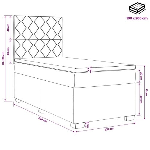 Boxspring krevet s madracem Plava 100 x 200 cm Baršun - Plava 100 x 200 cm Dizajn s rombovima Cijena