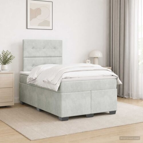 Boxspring krevet s madracem Svjetlosiva 120 x 190 cm Baršun - Svjetlosiva 120 x 190 cm Prošiveno gumbima Cijena