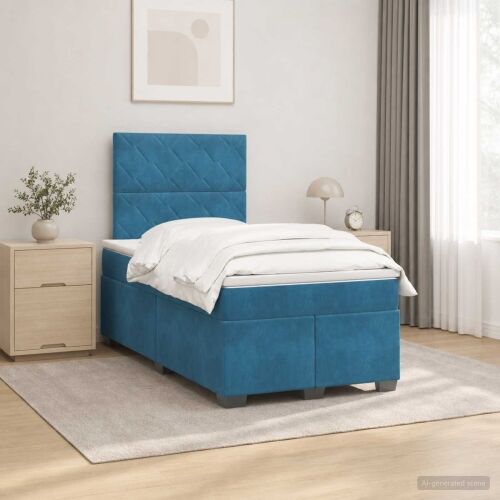 Boxspring krevet s madracem Plava 120 x 190 cm Baršun - Plava 120 x 190 cm Dizajn s rombovima Cijena