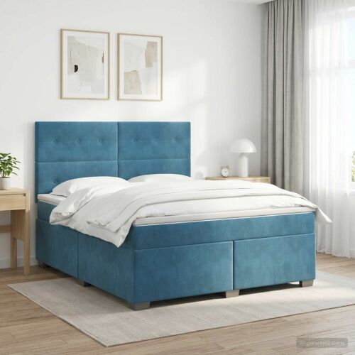 Boxspring krevet s madracem Plava 140 x 200 cm Baršun - Plava 140 x 200 cm Prošiveno gumbima Cijena