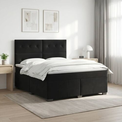 Boxspring krevet s madracem Crna 140 x 200 cm Baršun - Crna 140 x 200 cm Prošiveno gumbima Cijena