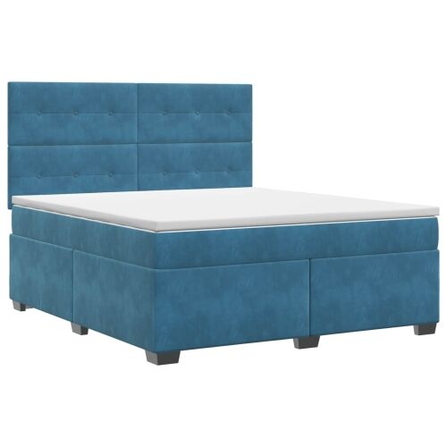 Boxspring krevet s madracem Plava 160 x 200 cm Baršun - Plava 160 x 200 cm Prošiveno gumbima Cijena