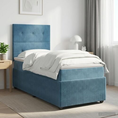 Boxspring krevet s madracem Plava 80 x 200 cm Baršun - Plava 80 x 200 cm Prošiveno gumbima Cijena