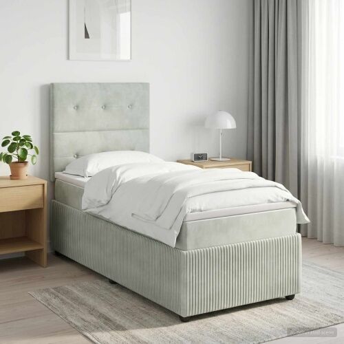 Boxspring krevet s madracem Svjetlosiva 90 x 190 cm Baršun - Svjetlosiva 90 x 190 cm Prošiveno gumbima Cijena