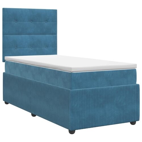 Boxspring krevet s madracem Plava 90 x 200 cm Baršun - Plava 90 x 200 cm Prošiveno gumbima Cijena