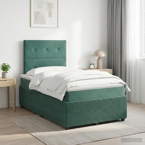 Boxspring krevet s madracem Tamnozelena 120 x 190 cm Baršun - Tamnozelena 120 x 190 cm Prošiveno gumbima Cijena