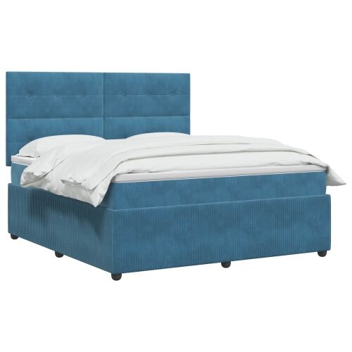 Boxspring krevet s madracem Plava 140 x 190 cm Baršun - Plava 140 x 190 cm Prošiveno gumbima Cijena