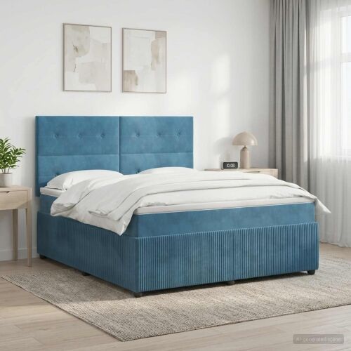 Boxspring krevet s madracem Plava 140 x 190 cm Baršun - Plava 140 x 190 cm Prošiveno gumbima Cijena