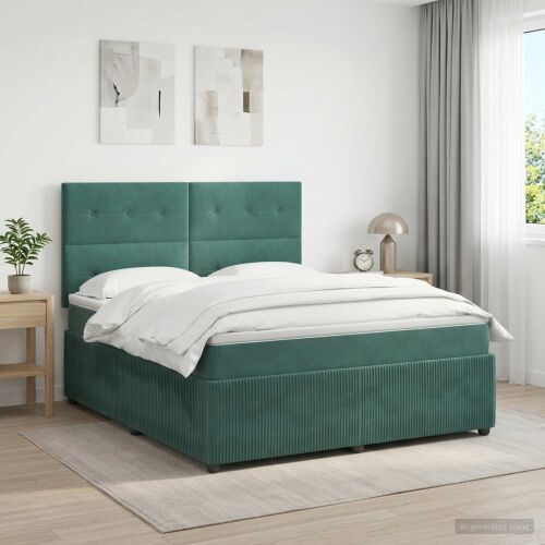 Boxspring krevet s madracem Tamnozelena 140 x 200 cm Baršun - Tamnozelena 140 x 200 cm Prošiveno gumbima Cijena