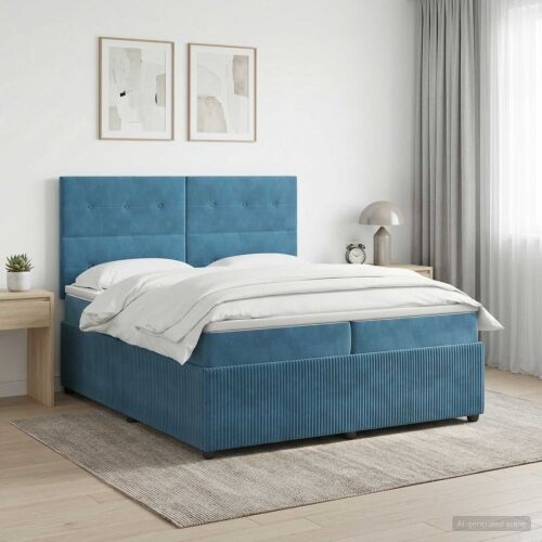 Boxspring krevet s madracem Plava 200 x 200 cm Baršun - Plava 200 x 200 cm Prošiveno gumbima Cijena