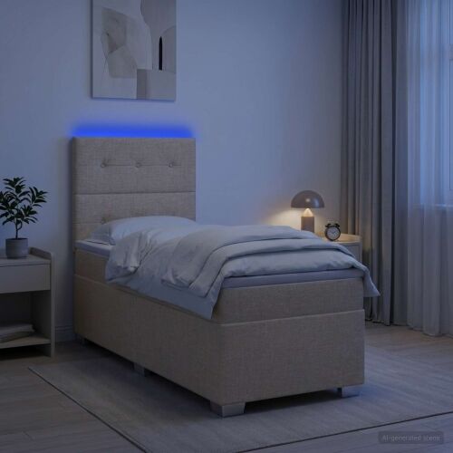 Boxspring krevet s madracem Krem 90 x 200 cm Tkanina - Krem 90 x 200 cm Prošiveno gumbima Cijena