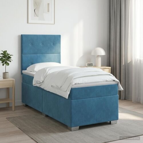 Boxspring krevet s madracem Plava 80 x 200 cm Baršun - Plava 80 x 200 cm Prošiveno gumbima Cijena