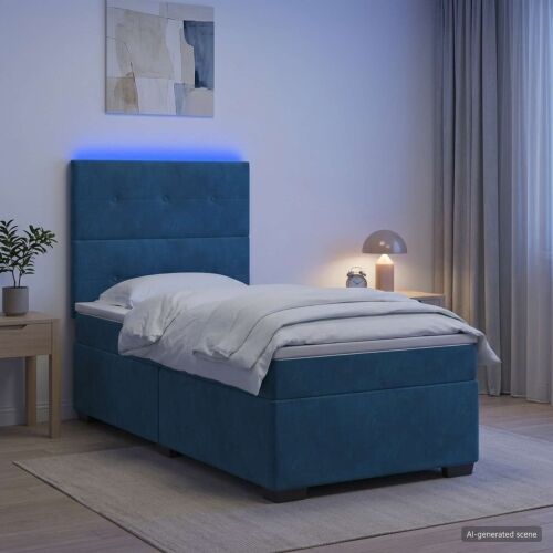 Boxspring krevet s madracem Plava 90 x 200 cm Baršun - Plava 90 x 200 cm Prošiveno gumbima Cijena