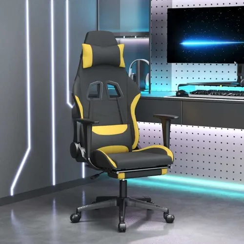 Masažna Gaming stolica od tkanine s osloncem za noge crno-žuta - Svjetložuta Sa naslonom za noge Cijena
