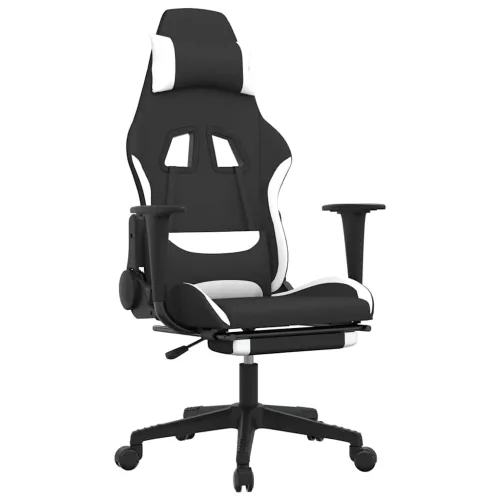 Masažna Gaming stolica od tkanine s osloncem crno-bijela - Bijela Sa naslonom za noge Cijena