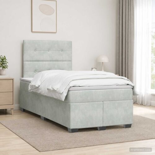 Boxspring krevet s madracem Svjetlosiva 120 x 200 cm Baršun - Svjetlosiva 120 x 200 cm Prošiveno gumbima Cijena