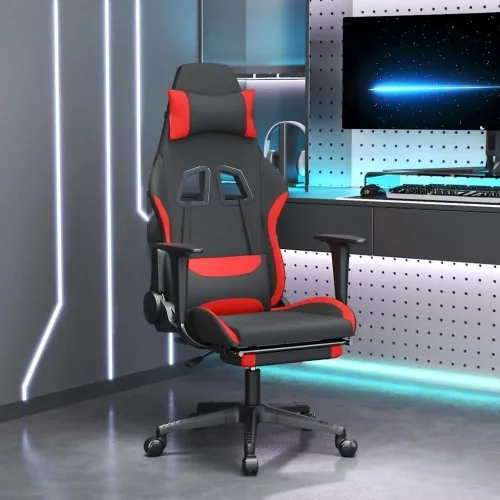 Masažna Gaming stolica od tkanine s osloncem crno-crvena - Crvena Sa naslonom za noge Cijena