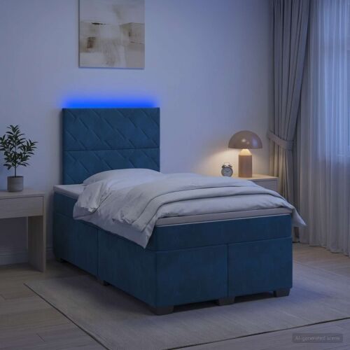 Boxspring krevet s madracem Plava 120 x 200 cm Baršun - Plava 120 x 200 cm Dizajn s rombovima Cijena