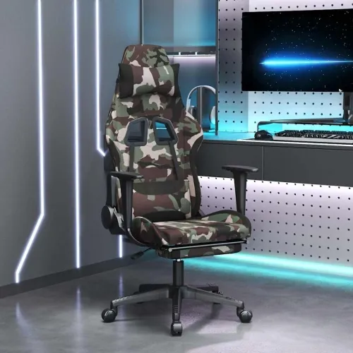 Masažna Gaming stolica od tkanine s osloncem crno-maskirna - Maskirna Sa naslonom za noge Cijena