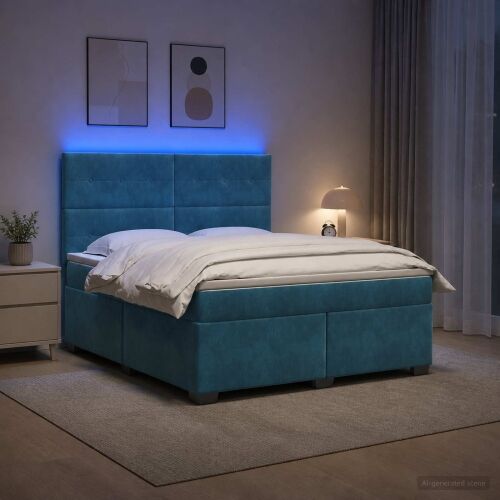 Boxspring krevet s madracem Plava 140 x 190 cm Baršun - Plava 140 x 190 cm Prošiveno gumbima Cijena