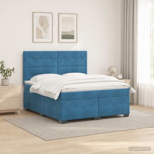 Boxspring krevet s madracem Plava 140 x 200 cm Baršun - Plava 140 x 200 cm Prošiveno gumbima Cijena