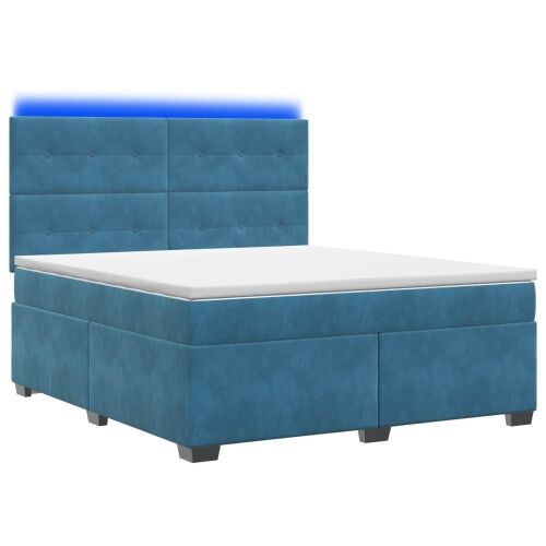 Boxspring krevet s madracem Plava 180 x 200 cm Baršun - Plava 180 x 200 cm Prošiveno gumbima Cijena