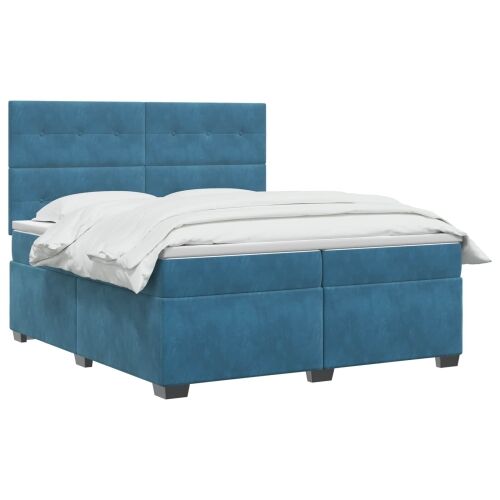 Boxspring krevet s madracem Plava 200 x 200 cm Baršun - Plava 200 x 200 cm Prošiveno gumbima Cijena