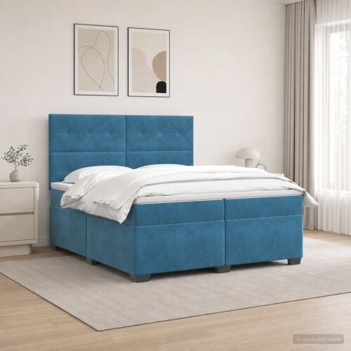Boxspring krevet s madracem Plava 200 x 200 cm Baršun - Plava 200 x 200 cm Prošiveno gumbima Cijena