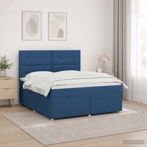 Boxspring krevet s madracem Plava 140 x 190 cm Tkanina - Plava 140 x 190 cm Prošiveno gumbima Cijena