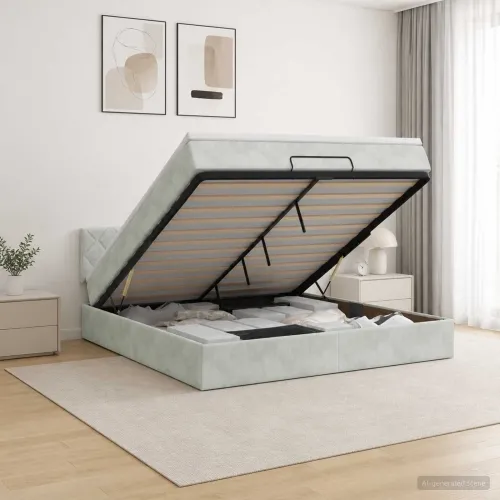 Podesivi krevet s madracem Svjetlosiva 140 x 190 cm Baršun - Svjetlosiva 140 x 190 cm Dizajn s rombovima Cijena