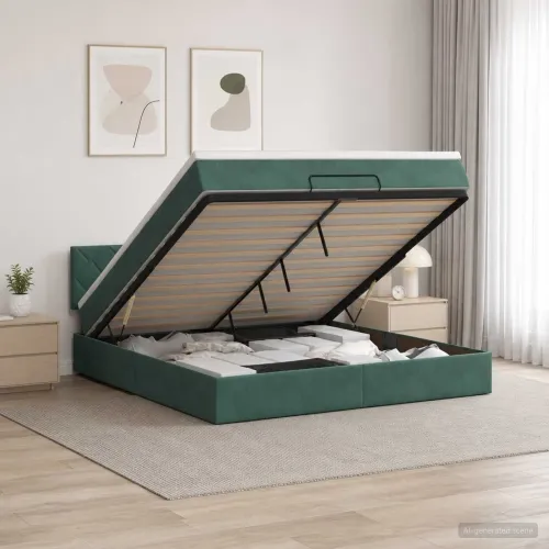 Podesivi krevet s madracem Tamnozelena 140 x 190 cm Baršun - Tamnozelena 140 x 190 cm Dizajn s rombovima Cijena