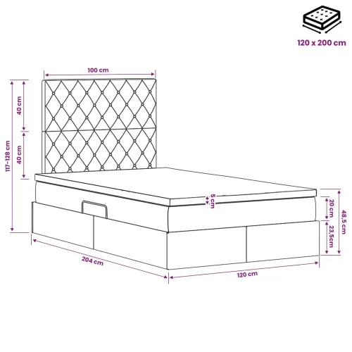 Krevet s madracem i skladištem Svjetlosiva 120 x 200 cm Baršun - Svjetlosiva 120 x 200 cm Kristal s dugmadima Cijena