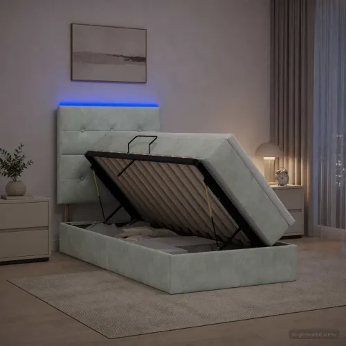 LED krevet za pohranu s madracem Svjetlosiva 90 x 190 cm Baršun - Svjetlosiva 90 x 190 cm Prošiveno gumbima Cijena