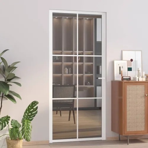 Unutarnja vrata 93 x 201,5 cm Bijela od ESG stakla i aluminija - Bijela i tamno prozirna 93 x 201,5 cm Rešetke 3 x 2 Cijena