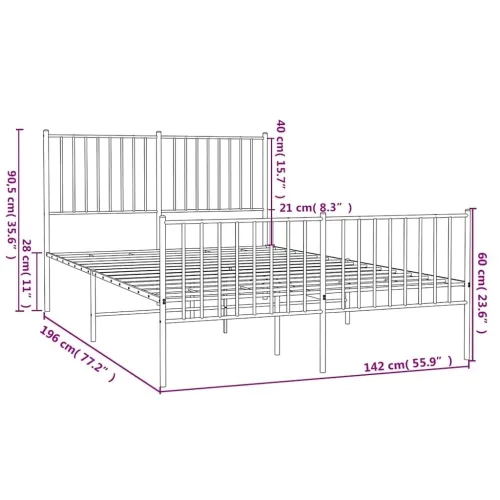 Metalni okvir kreveta uzglavlje i podnožje crni 135x190 cm - Crna 135 x 190 cm s uzglavljem i podnožjem Cijena
