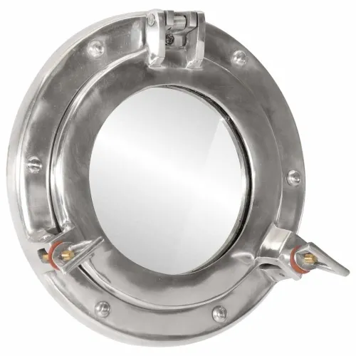 Zidno ogledalo s prozorčićem Ø23 cm aluminij i staklo - Srebrno Ø 23 cm Cijena