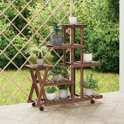 Stalak za cvijeće s kotačima 95x25x101 cm od masivne jelovine - Smeđa 25 x 95 x 101 cm Cijena